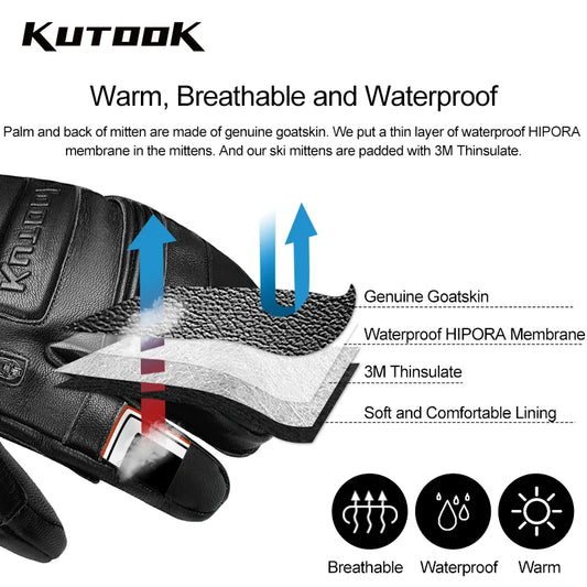 Goatskin Leather Gloves | Waterproof, Thickened, Warm Winter Snow Gloves for Men