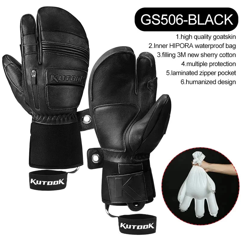 Goatskin Leather Gloves | Waterproof, Thickened, Warm Winter Snow Gloves for Men