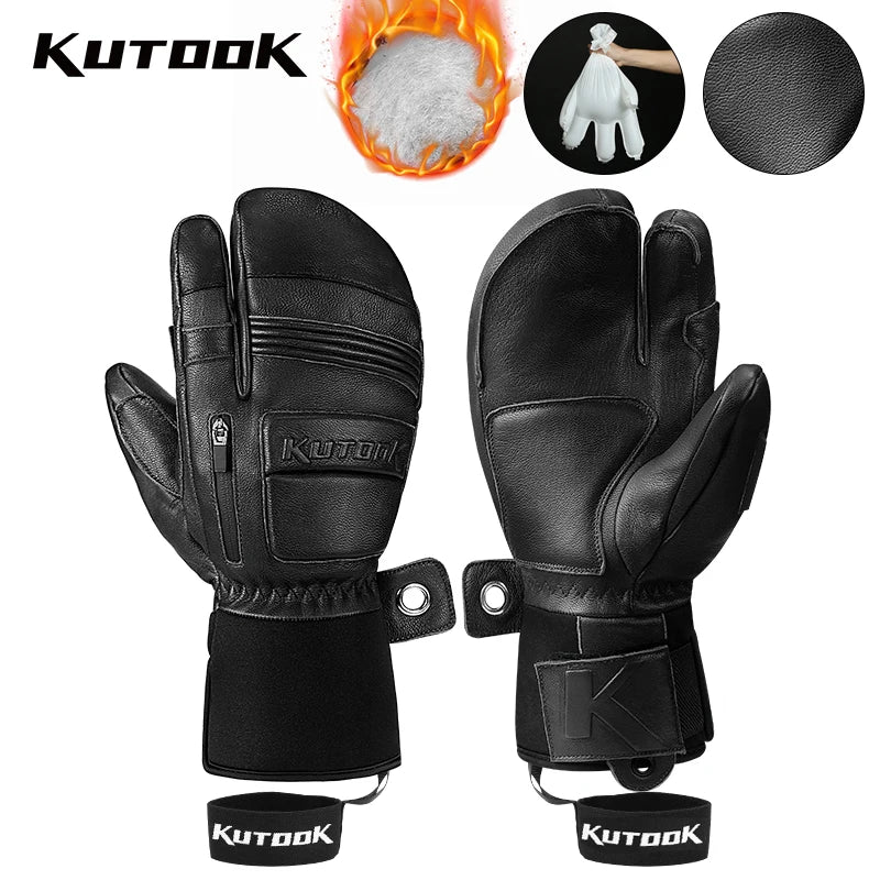 Goatskin Leather Gloves | Waterproof, Thickened, Warm Winter Snow Gloves for Men