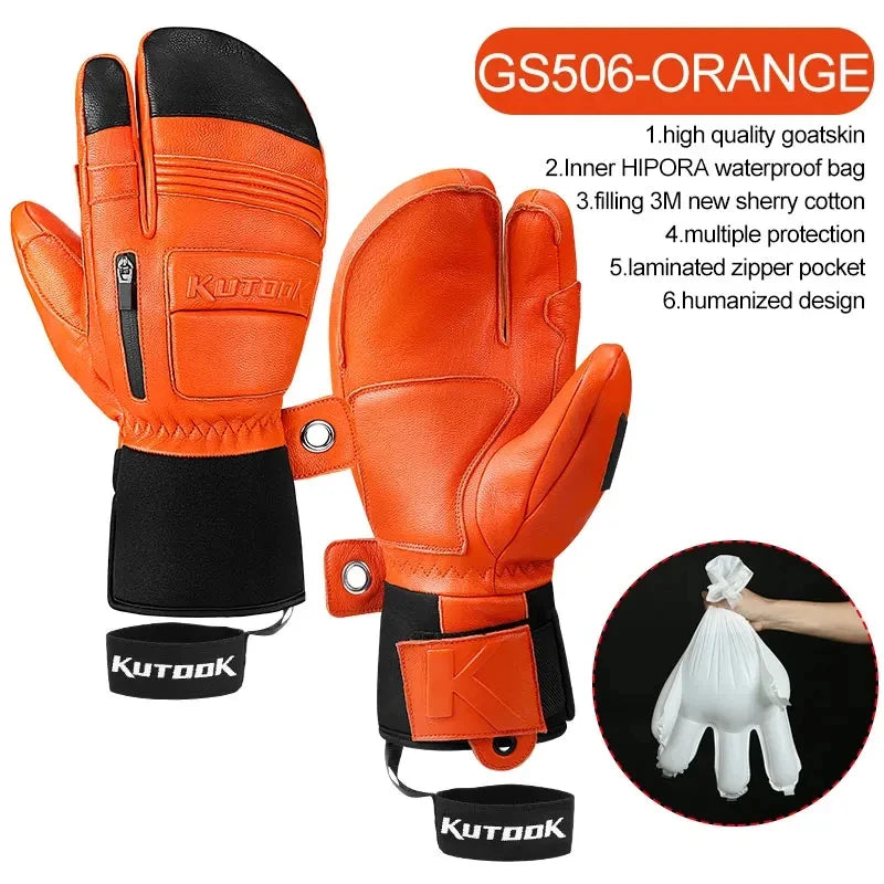 Goatskin Leather Gloves | Waterproof, Thickened, Warm Winter Snow Gloves for Men