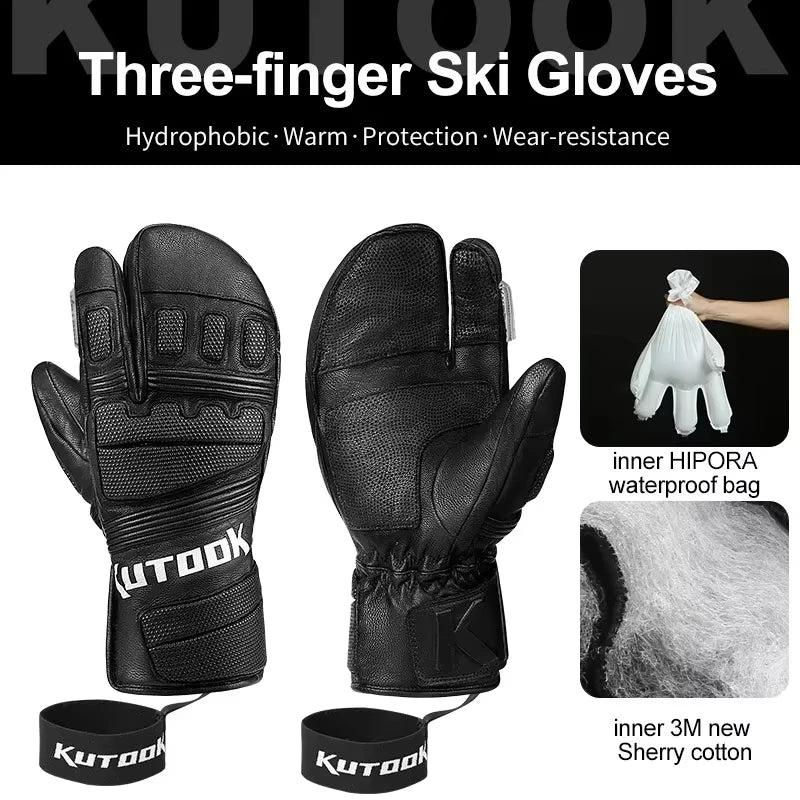 Goatskin Leather Gloves | Waterproof, Thickened, Warm Winter Snow Gloves for Men