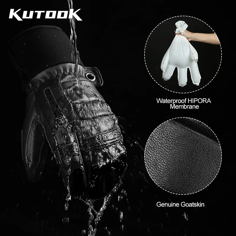 Goatskin Leather Gloves | Waterproof, Thickened, Warm Winter Snow Gloves for Men