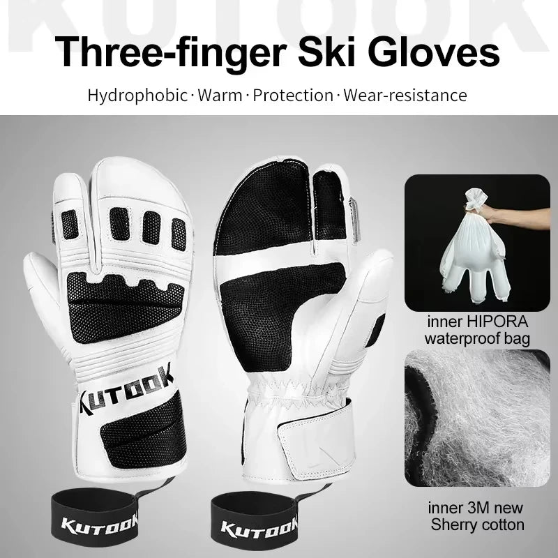 Goatskin Leather Gloves | Waterproof, Thickened, Warm Winter Snow Gloves for Men