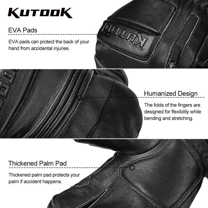 Goatskin Leather Gloves | Waterproof, Thickened, Warm Winter Snow Gloves for Men