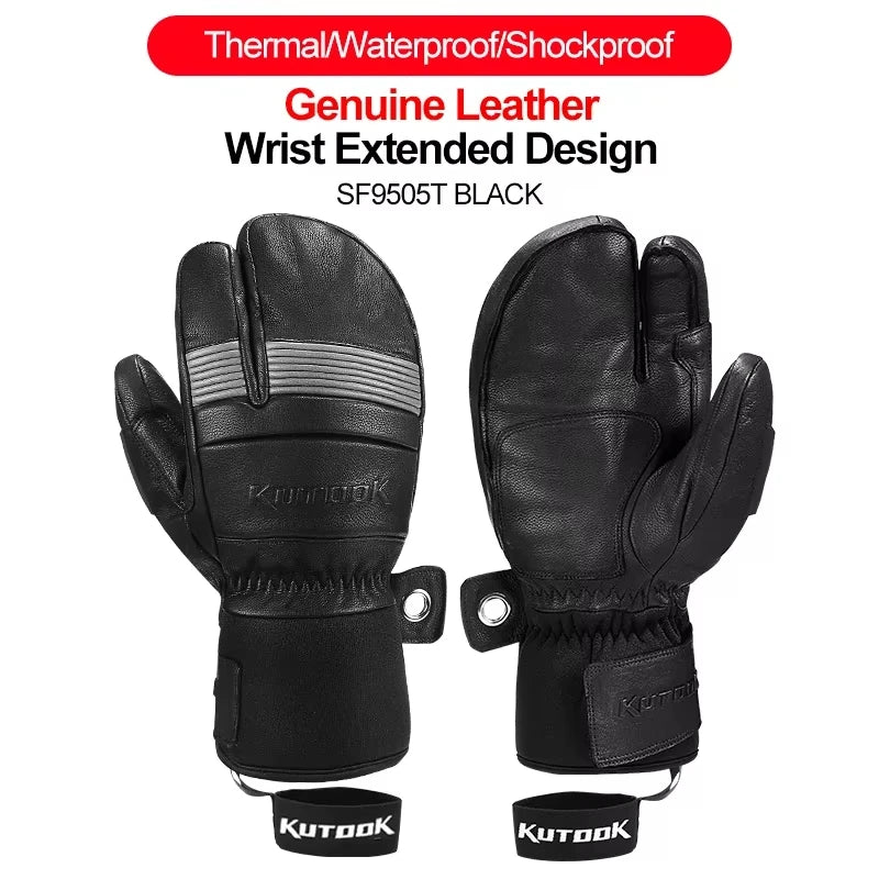 Goatskin Leather Gloves | Waterproof, Thickened, Warm Winter Snow Gloves for Men